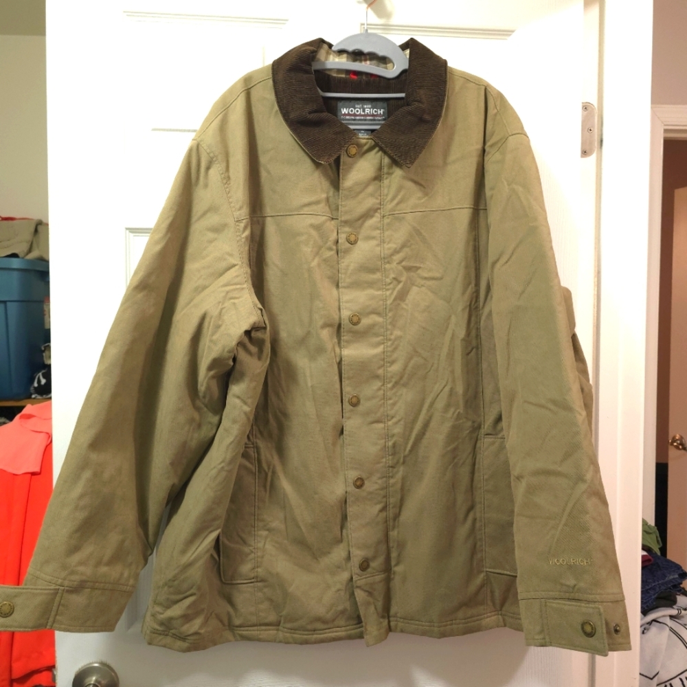 Woolrich Jacket Mens XL Dark Wheat Plaid Lined Canvas Barn Chore Field Coat 4411